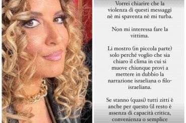 Selvaggia Lucarelli minacciata ed insultata per un post su Hamas ed Israele