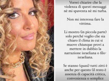 Selvaggia Lucarelli minacciata ed insultata per un post su Hamas ed Israele