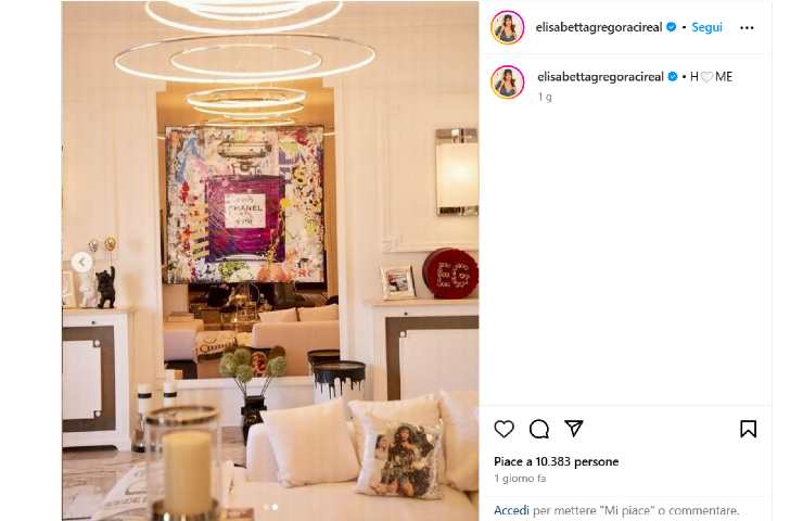 Elisabetta Gregoraci mostra il suo salotto su IG