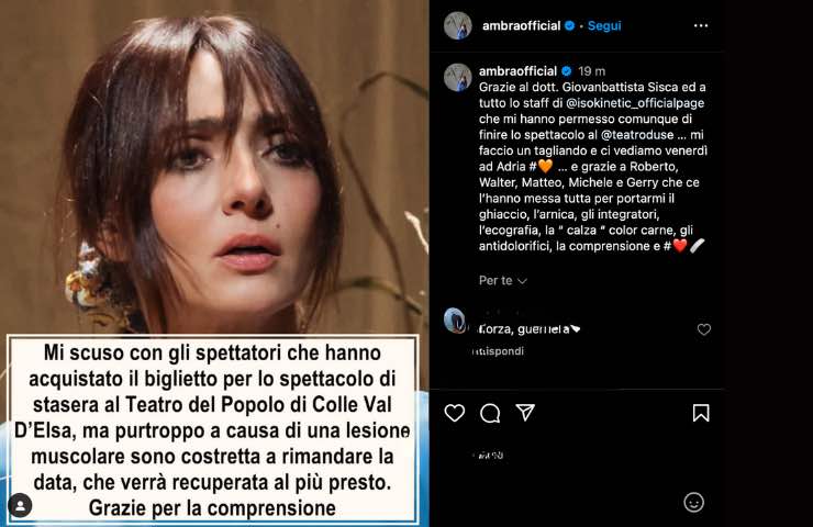 Annuncio IG di Ambra Angiolini spettacolo 