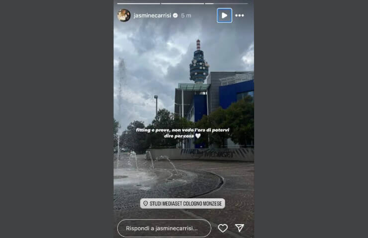 Storia IG di Jasmine Carrisi agli studi Mediaset di Cologno Monzese.