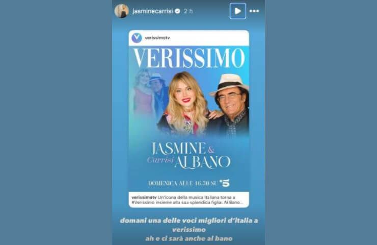 Storia IG di Jasmine Carrisi sull'intervista a Verissimo con Al Bano.