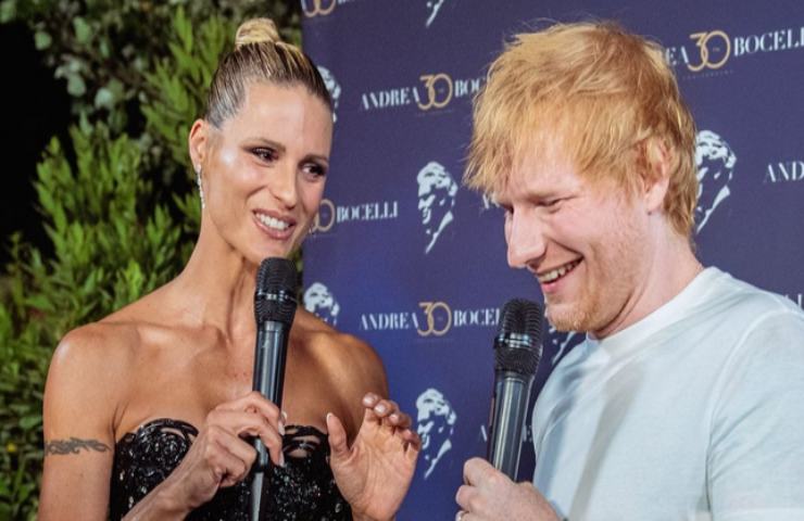 Michelle Hunziker con Ed Sheeran alla serata evento per Andrea Bocelli.