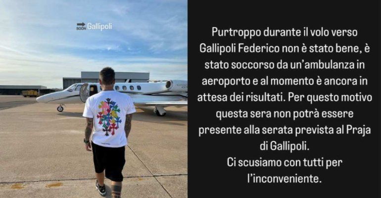 Come sta Fedez dopo il malore in volo verso la Puglia