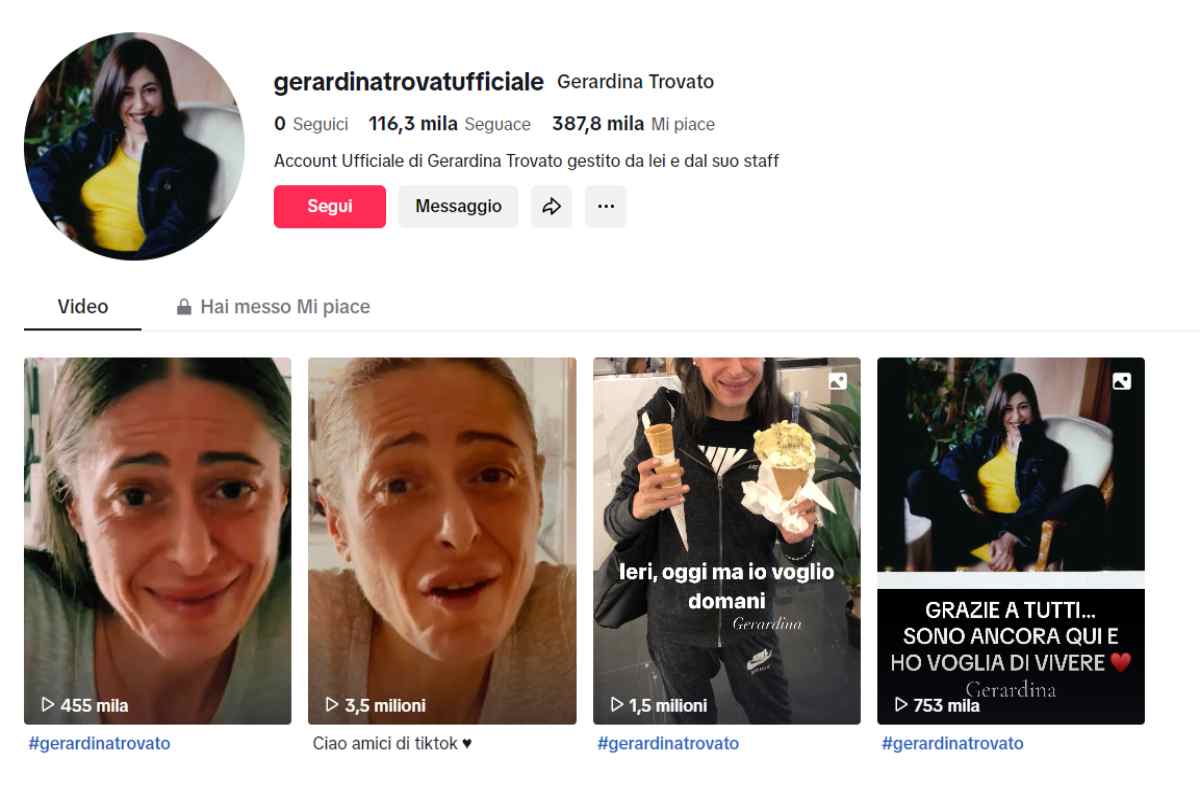 Gerardina Trovato su Tik Tok