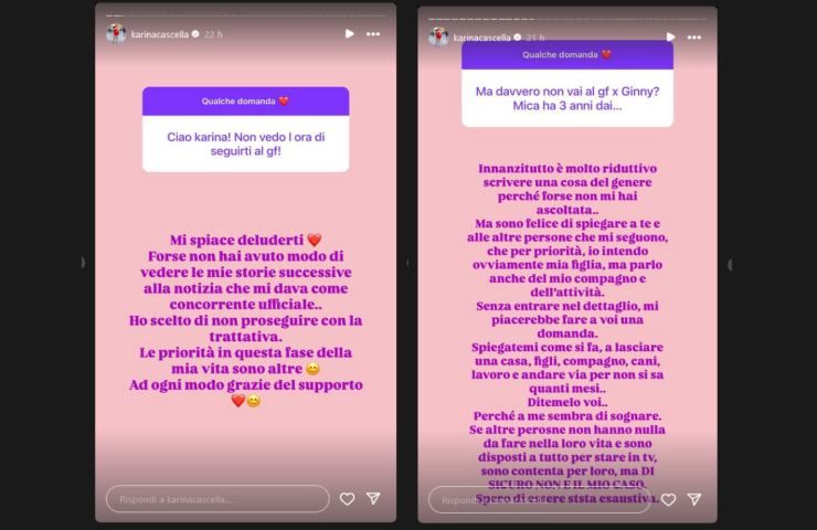 Storie IG di Karina Cascella.